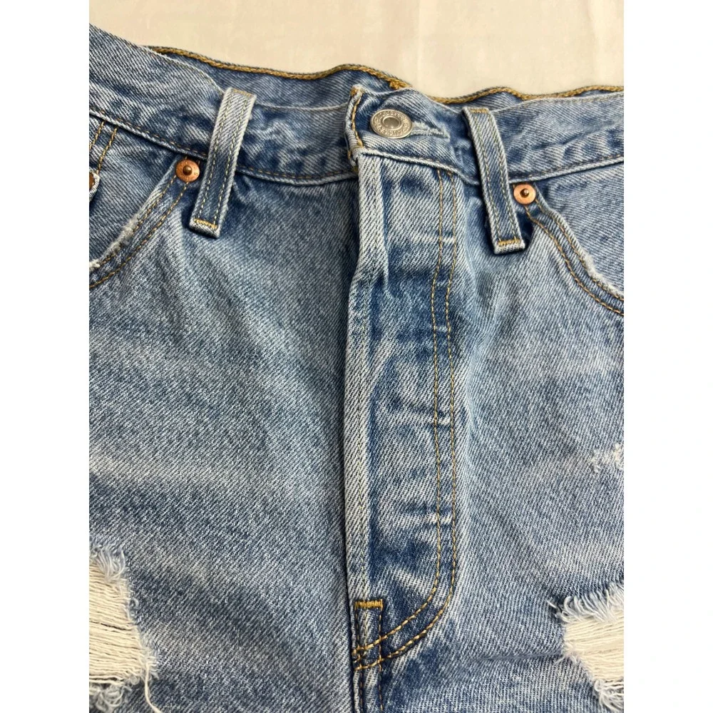 Levi's 501 Original‎ Cut Off Shorts Women 29 Blue Distressed Denim High Rise F1